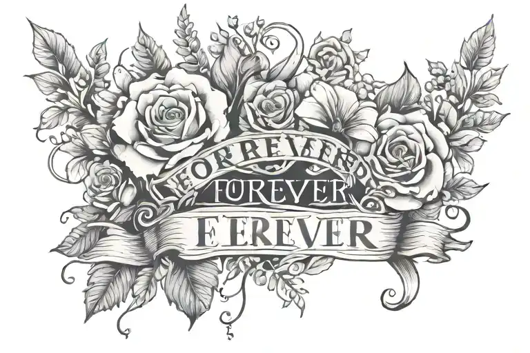 forever and ever amen words in fine line. bone flowers and nautical theme tattoo design idea