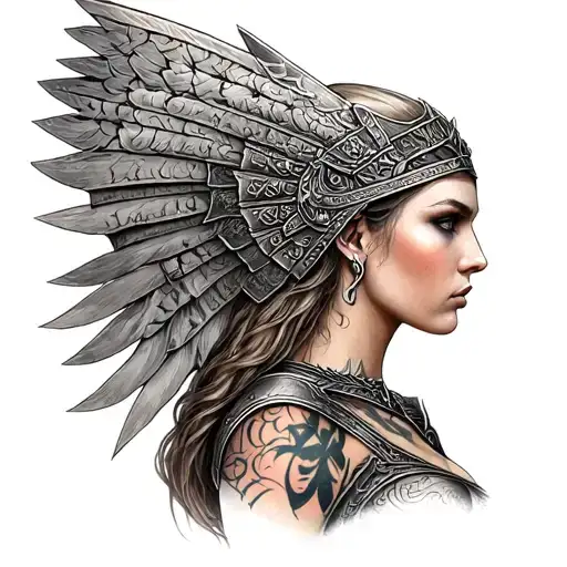 valkyrie warrior woman tattoo design idea