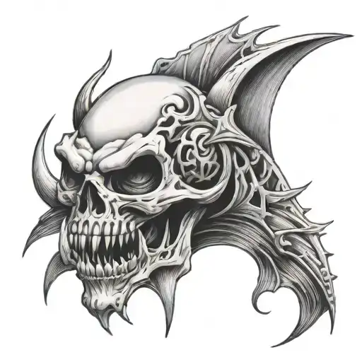 mix of jezus devil skull fish tattoo design idea