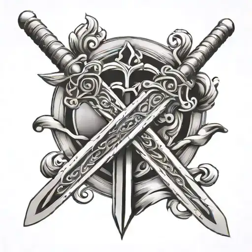 two crossed roman swords upwards tattoo design idea