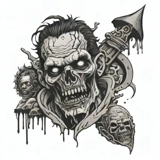 zombie and japan apocalypse tattoo design idea