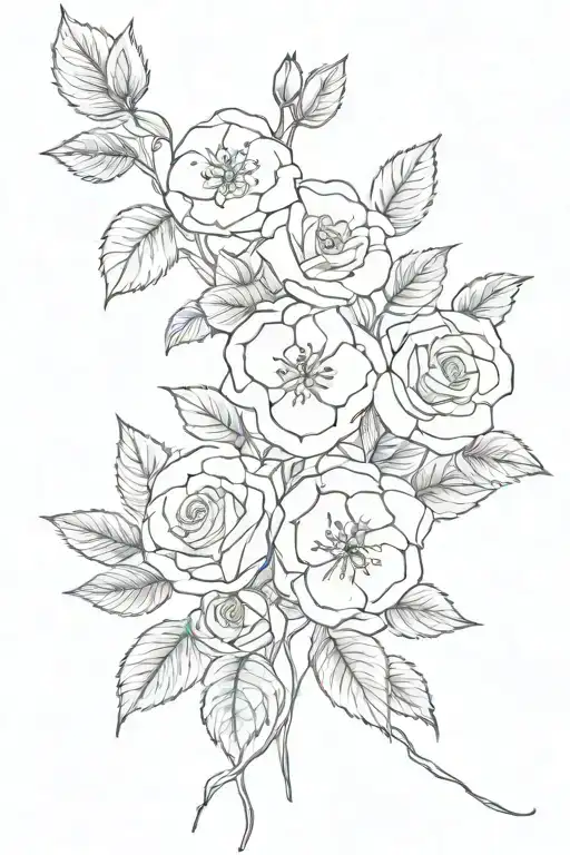 forget me knots flowers with roses in a bouquet with stem black and white tattoo 1 of each flower  tattoo design idea