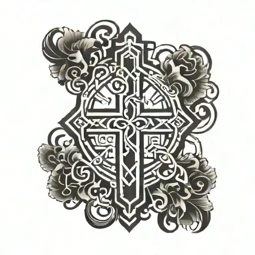 Masculine Cross with the word Jesus in the center. Clean lines tattoo design idea