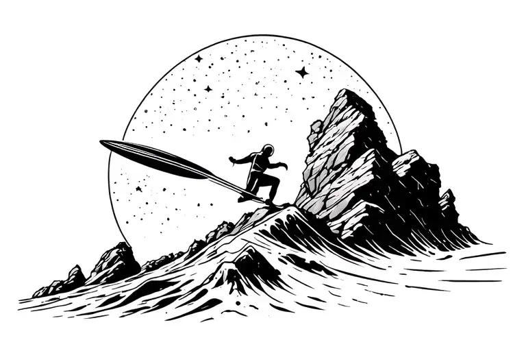 space, surf,  rock climbing , travel tattoo tattoo design idea