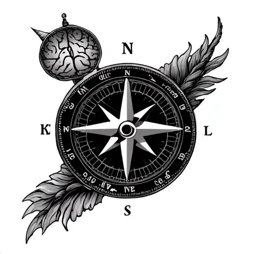 Compass with cardial point being - money at east- heart at the south- brain at north- time at west tattoo design idea