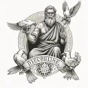 greek god with doves and chinese words for "discipline" "kaizen"  tattoo design idea