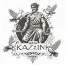 greek god with doves and chinese words for "discipline" "kaizen"  tattoo design idea