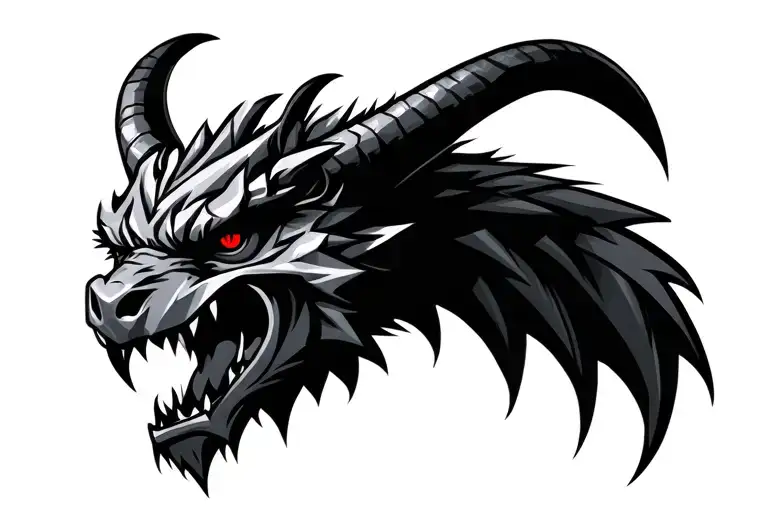 black gargoyle head with red eyes and big horns similar to the stone brewery logo tattoo design idea