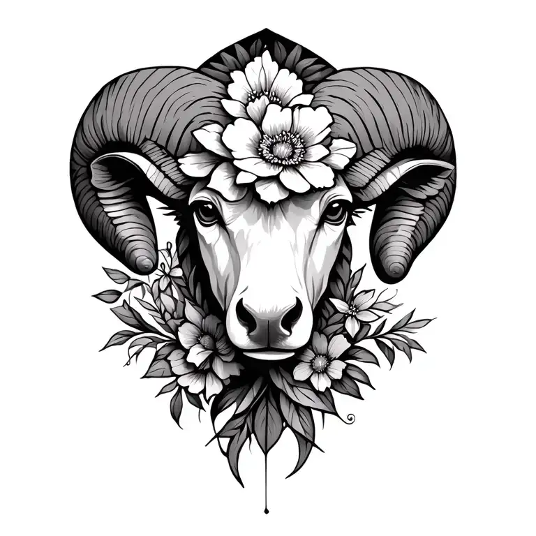 aries symbol with floral design inspired tattoo design idea