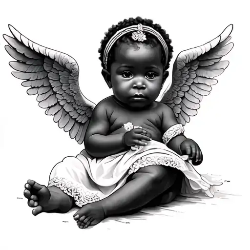African baby angel tattoo design idea