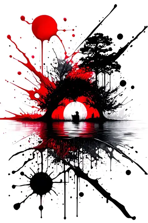 water and nature elements like trees tattoo design idea