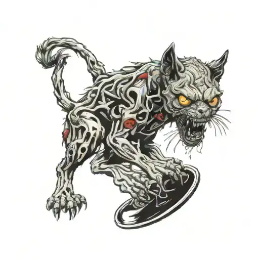 zombie eating cat tattoo design idea