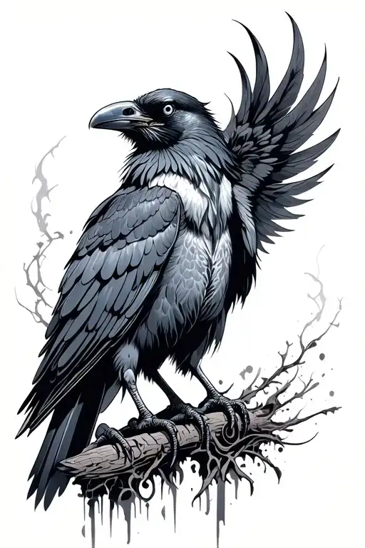 Bio mechanical raven standing tattoo design idea