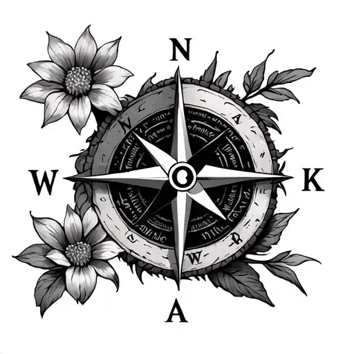 compass rose with L, K, A, A as the cardinal directions.  remove the flowers tattoo design idea