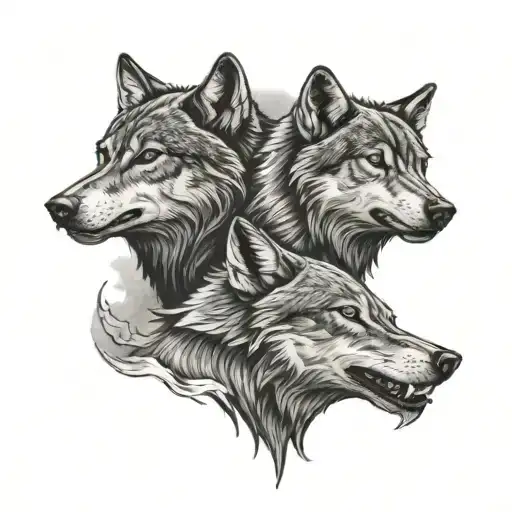 two wolves howling tattoo design idea