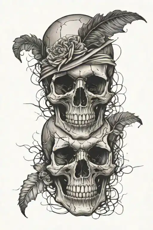 Design a highly detailed and realistic tattoo of a skull as the central focus. The skull should have intricate cracks an tattoo design idea