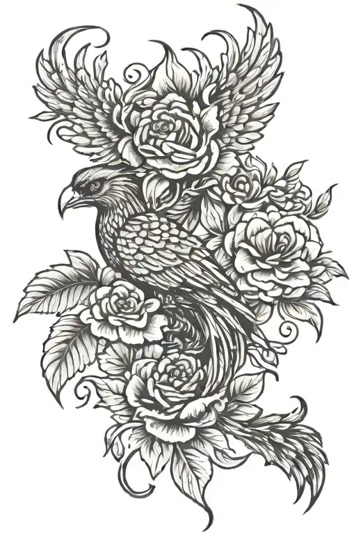 Phoenix with geraniums and scorpion made tattoo design idea