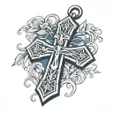 Modern cross with navy dog tags hanging tattoo design idea
