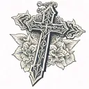 Modern cross with navy dog tags hanging tattoo design idea