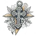 Modern cross with navy dog tags hanging tattoo design idea