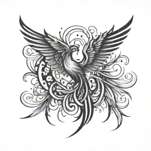 abstract, phoenix, psychology symbol intertwined tattoo design idea