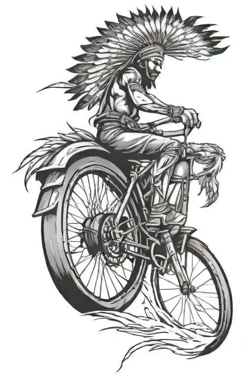 Indian warriors riding bicycle wheel tattoo design idea