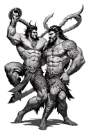 karn and arjun attack pose tattoo design idea