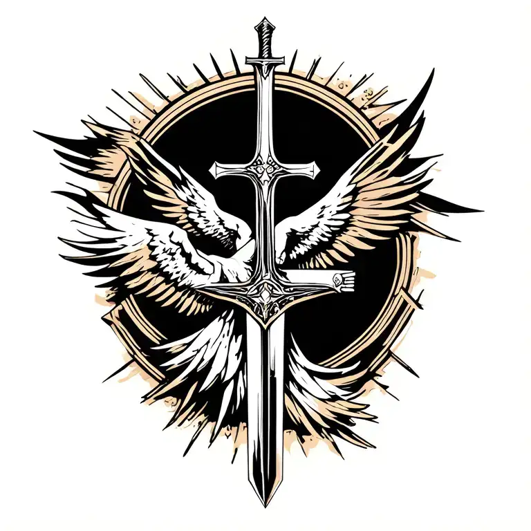 icarus falling with sword as a cross  tattoo design idea