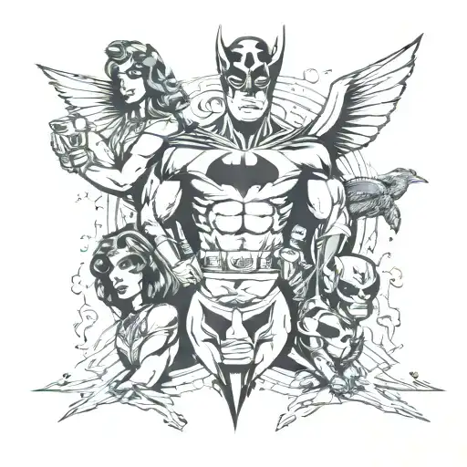 Combine elements of DC and Marvel comics into a unique superhero tattoo design tattoo design idea