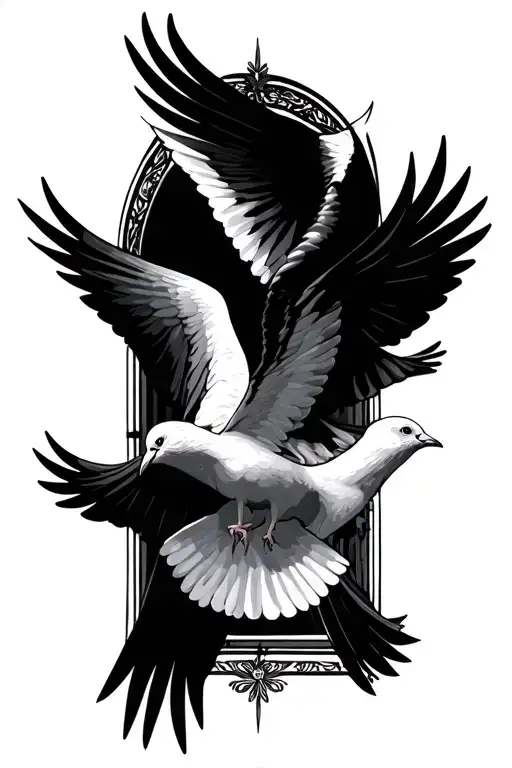 heaven gates doves flying tattoo design idea
