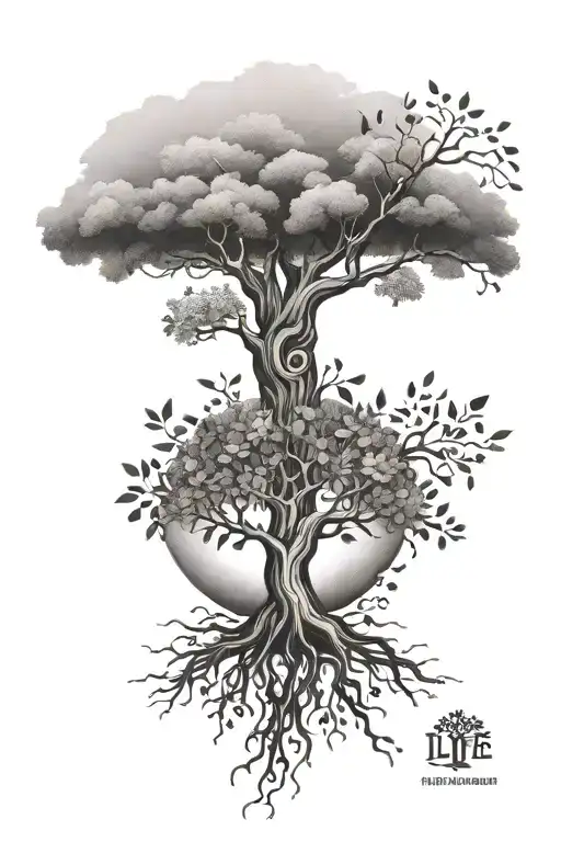 tree of life with May, August, October, November, June birth flowers tattoo design idea
