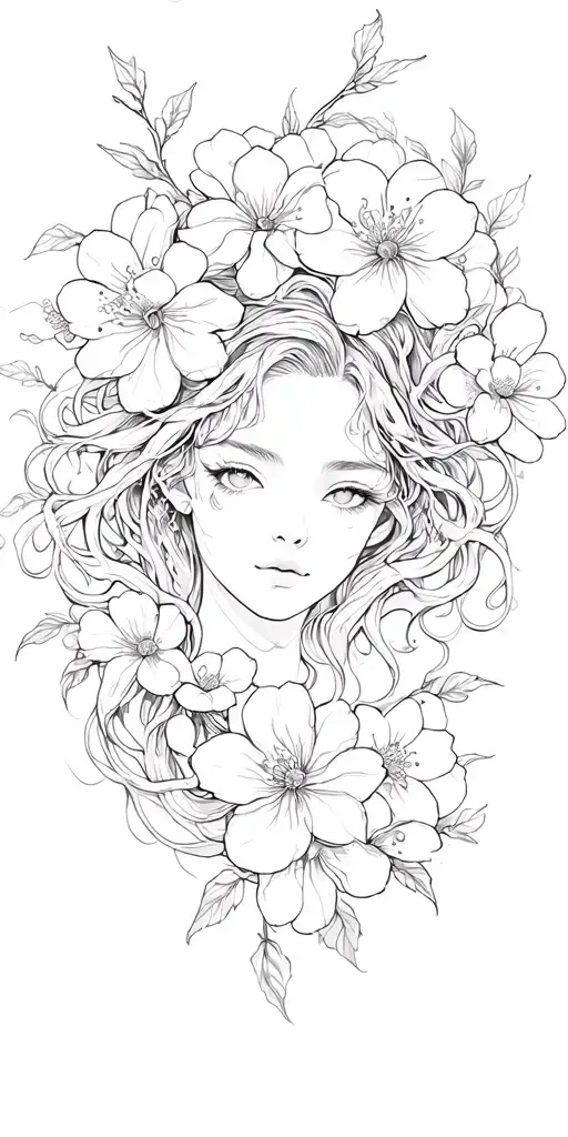 Sakura Flowers spring + Medusa tattoo design idea