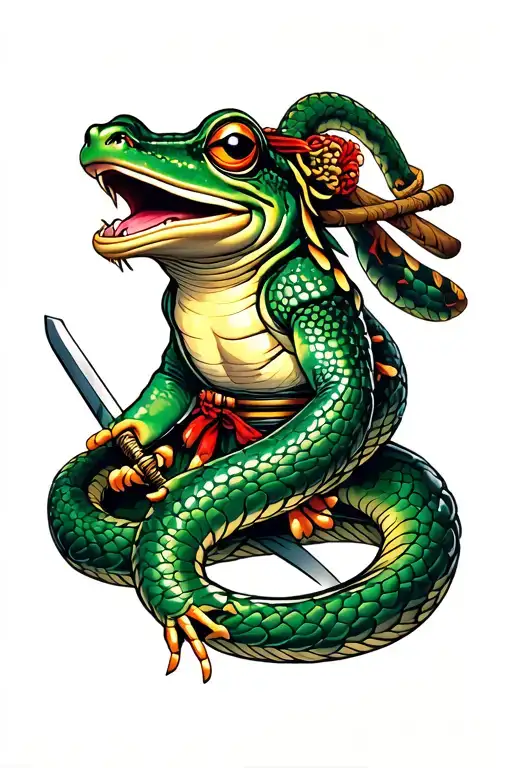 frog samurai kill snake with a sword tattoo design idea