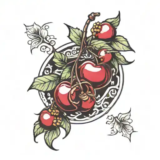 cherries with eyelashes floating gracefully tattoo design idea