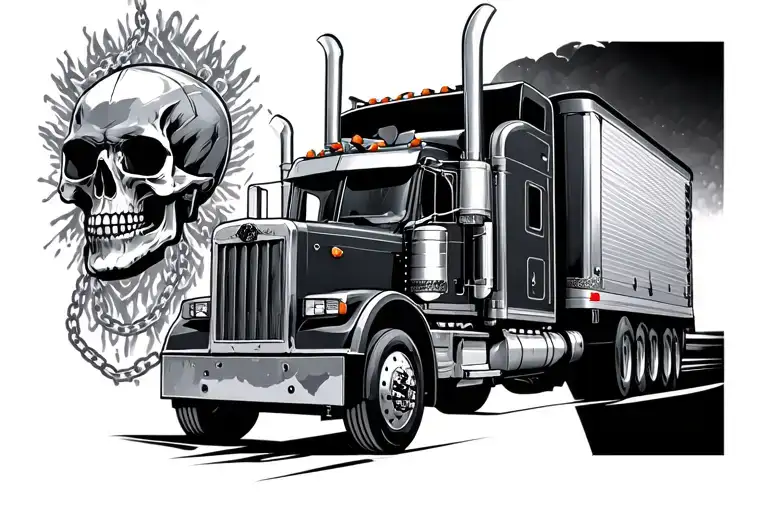truck driver skull with chains tattoo design idea