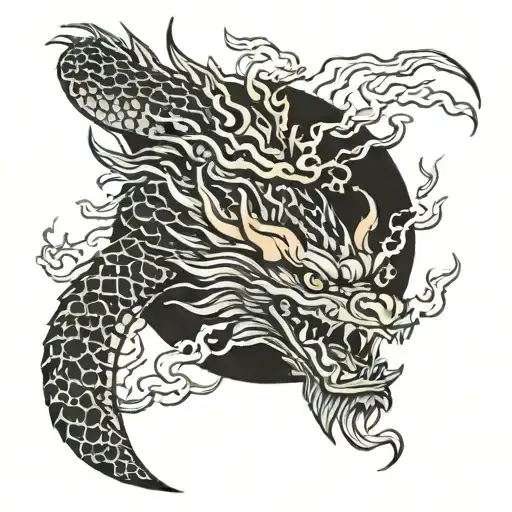 Japan style tatoo dragon breathing fire tattoo design idea