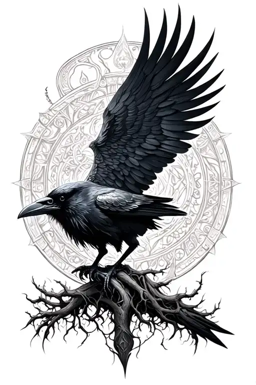 raven yggdrasil vegvisir norse mythology tattoo design idea