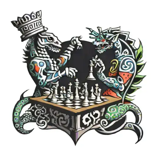 2 alebrijes playing chess tattoo design idea