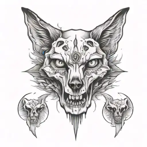 wolf, canine skull, hawkmoth, celestial aesthetic  tattoo design idea