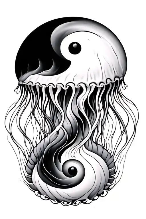 two jelly fish that make a yin yang one upside down one regular  trippy tattoo design idea