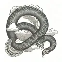 Ouroboros snake eating itself with clouds surrounding tattoo design idea