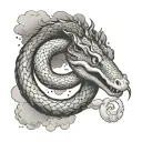 Ouroboros snake eating itself with clouds surrounding tattoo design idea