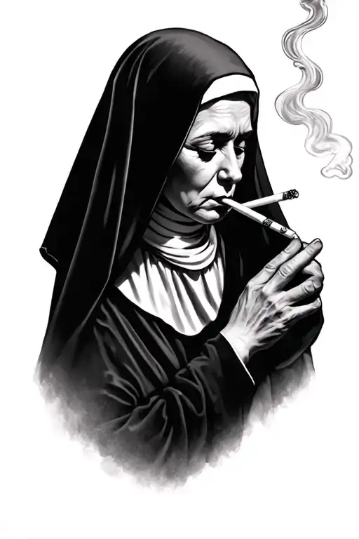the nun smoking a cigarette tattoo design idea
