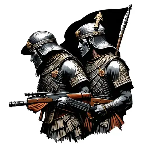 Composition of army soldier and Achaemenid soldier tattoo design idea