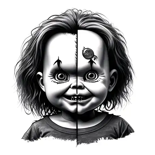 can you create a tattoo of chucky from the rugrats and chucky the doll as a 2 faced laugh now cry later with chucky the  tattoo design idea