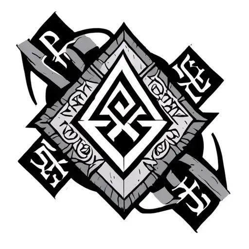 Valknut Symbol with rune words symbolizing strength tattoo design idea