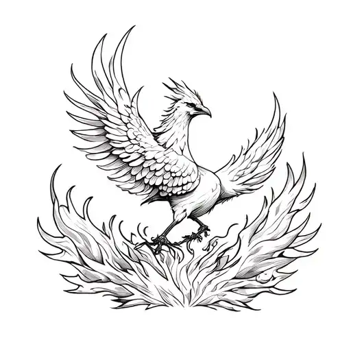 Tattoo Concept: “Rise & Bloom”Core Phoenix Bird Rising gently from abstract flame tattoo design idea