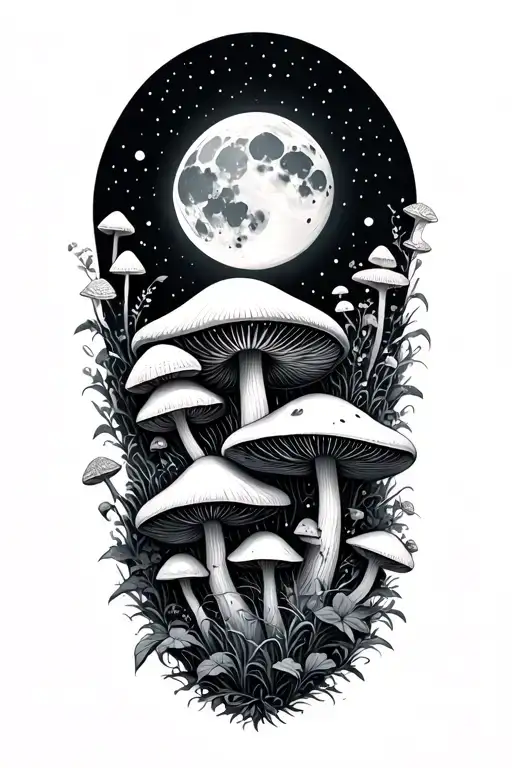 fairys moons an mushrooms  tattoo design idea