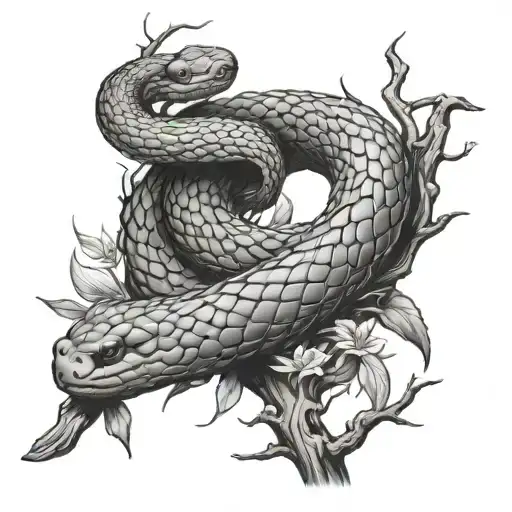 snake hanging on a willow tree branch tattoo design idea