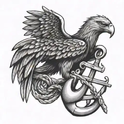 Eagle behind anchor holding with talons showing tattoo design idea
